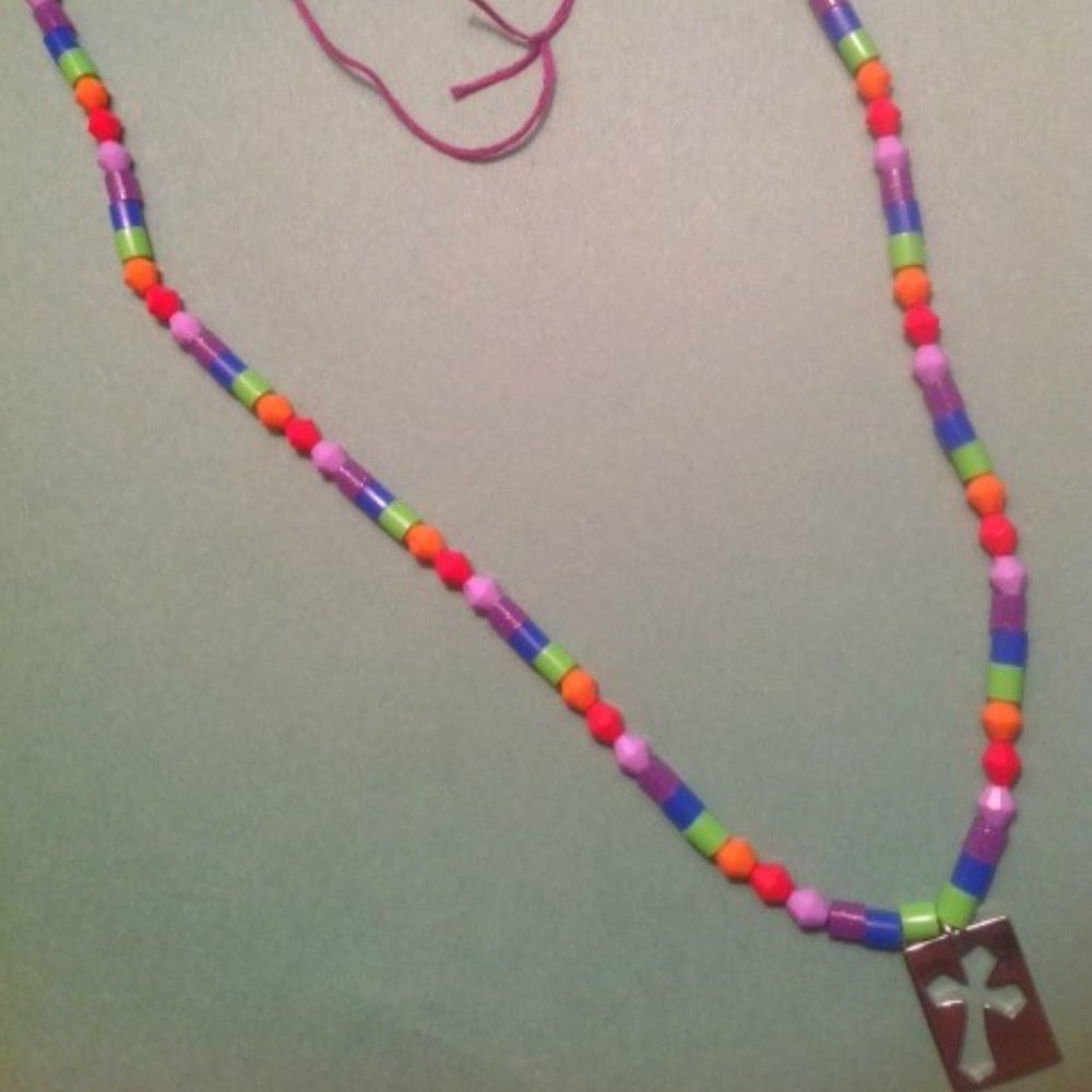 Tropical Flower Colored Handmade Cross Necklace
